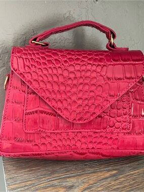 Pink Croc-Embossed Top-Handle Women's Bag